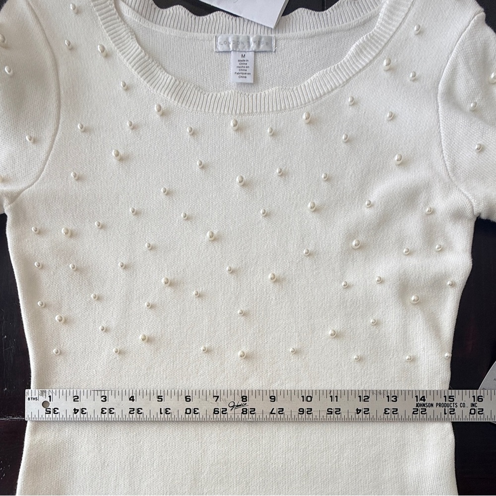 London Times NWT Elegant, white sweater dress with pearl bodice. Stunning Sz Med - Picture 14 of 15